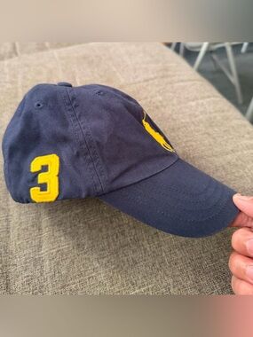 Preloved Boys Ralph Lauren Navy Cap with Yellow Polo Logo and Number 3